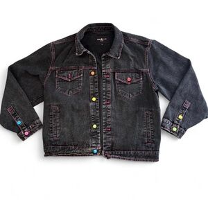 Teddy Fresh Oversized Black Denim Jacket with Colorful Accents